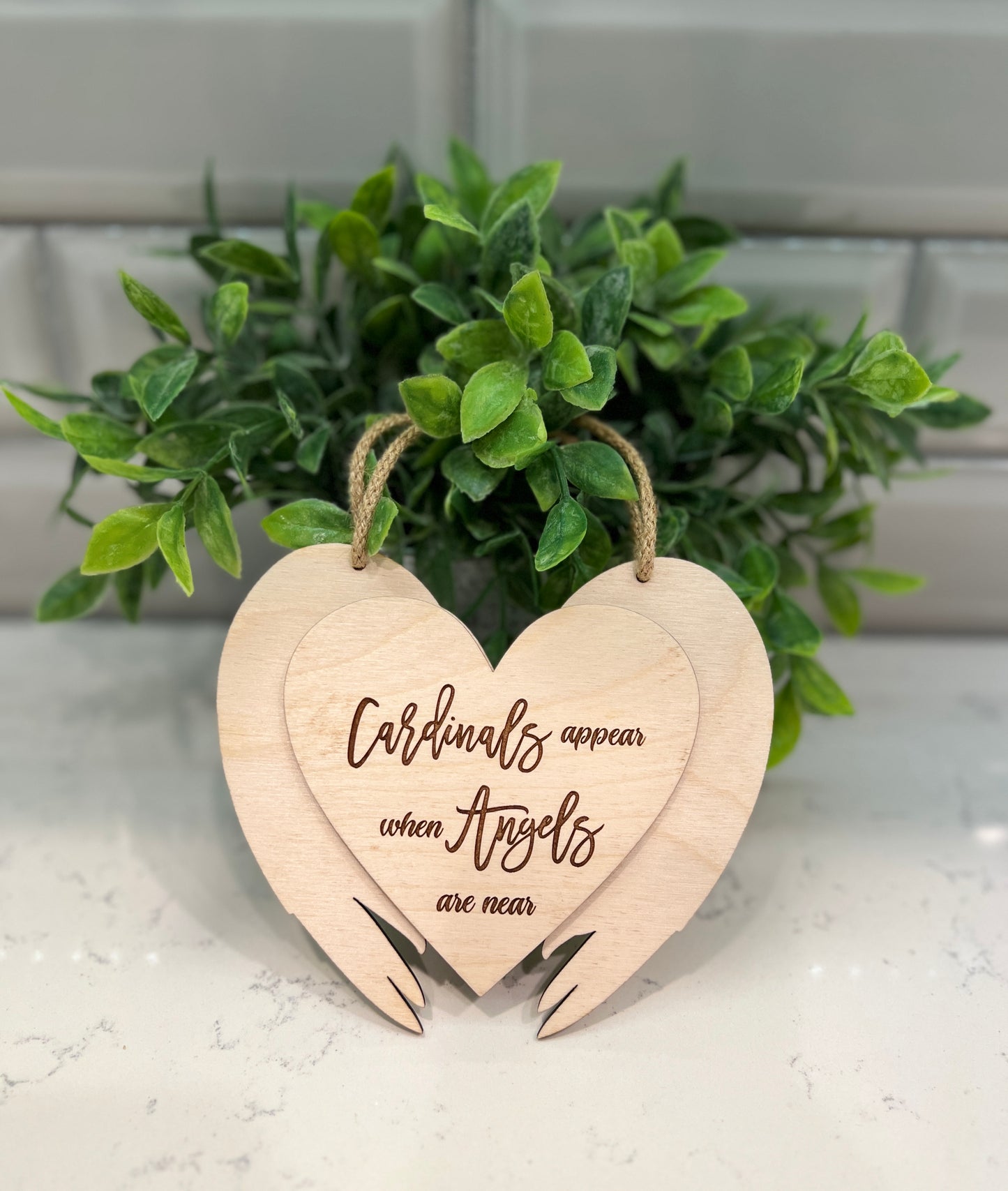 Cardinal Memorial Wood Ornament with Angel Wings